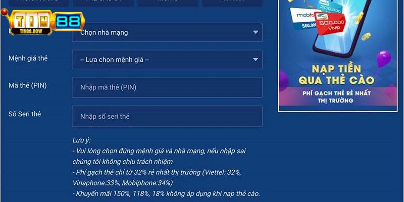 Chuẩn bị một vài thông tin trước khi thực hiện nạp tiền Tin88